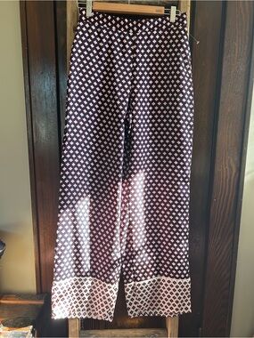 NWT Zara Navy, Red, White Geometric Print, Wide-Leg Pants, elastic waist, sz S